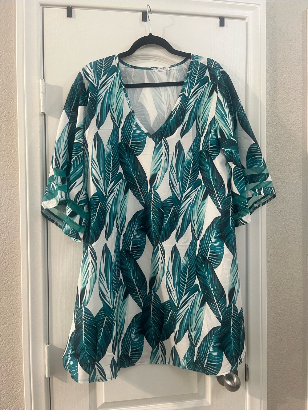EKOUAER Women's Green Leaf Print Swim Cover-Up Tunic NWT